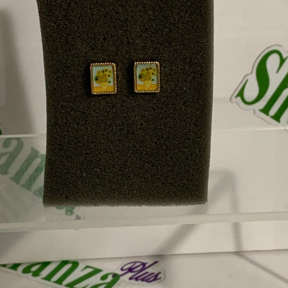 Thorn & Fable Earrings Studs Studded Vincent Van Gogh Sunflowers Miniature Art